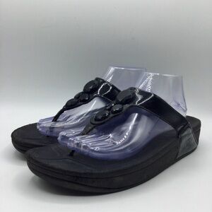FitFlop Lunetta Black Patent Leather Toepost Sandals Size 10